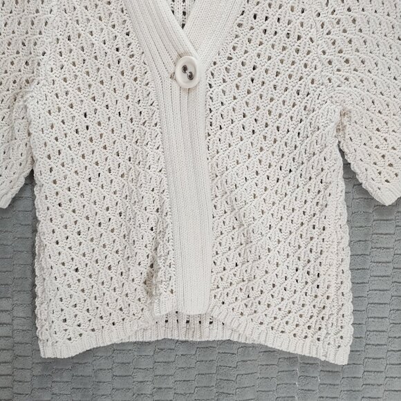 Liz Claiborne White Pointelle Crochet Cardigan-Sz S - Picture 3 of 7